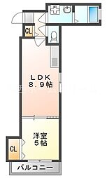 クリエオーレ上野口 1LDKの間取図画像
