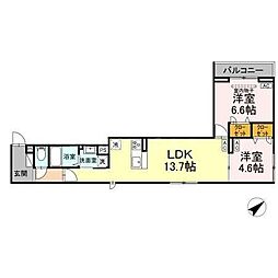 セレスティア江戸川III 3階2LDKの間取り