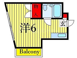 エルムーントビサンI 2階ワンルームの間取り