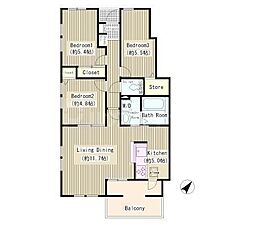 Ｃｏｍｆｏｒｔ　Ｓｔａｇｅ　Ｍｙｏｄｅｎ 1階3LDKの間取り