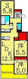 南葛西テラス 2SLDKの間取図画像