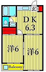 福本ビル 2DKの間取図画像