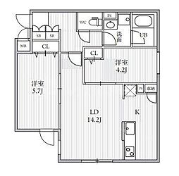 THE PALMS大島 2LDKの間取図画像