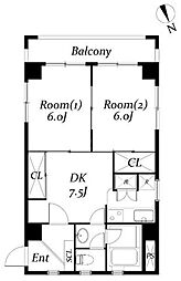 第6メゾンド・ヨシノ 2DKの間取図画像