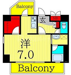 カトル・セゾン 1Kの間取図画像