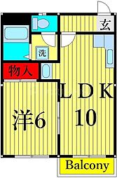 ドエルKasaino.2 1LDKの間取図画像