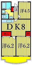 アメニティー芦田第3マンション 3DKの間取図画像