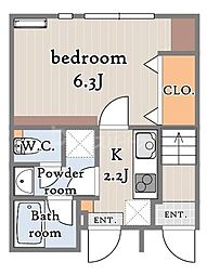 Greige West 1Kの間取図画像
