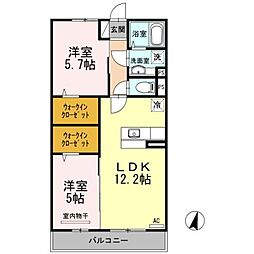 プレミーナコート 2LDKの間取図画像