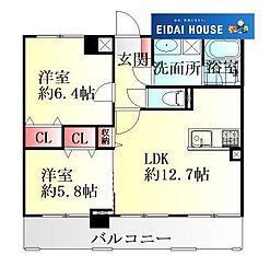 セザール第二南仙台 2LDKの間取図画像
