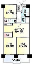 ラル・シティ白鳥壱番館 3DKの間取図画像