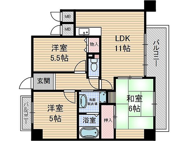 ミューズコート 307号室｜大阪府茨木市真砂３丁目(賃貸マンション3LDK・3階・65.39㎡)の写真 その2