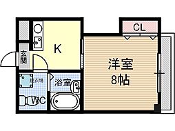 薩摩マンションNo.9 1Kの間取図画像