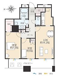 クレストプライムタワー芝 2LDKの間取図画像