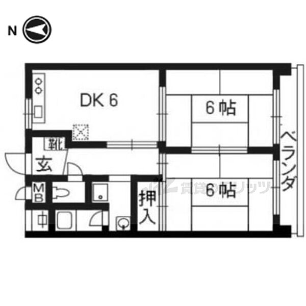 足立ハイツ太秦 403｜京都府京都市右京区太秦森ケ前町(賃貸マンション2DK・3階・41.00㎡)の写真 その2