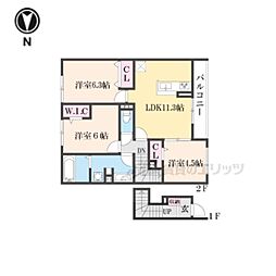 阪急嵐山線 松尾大社駅 徒歩18分の賃貸アパート 2階3LDKの間取り