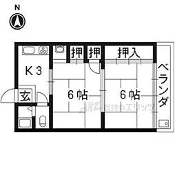JR山陰本線 嵯峨嵐山駅 徒歩13分の賃貸アパート 1階2Kの間取り