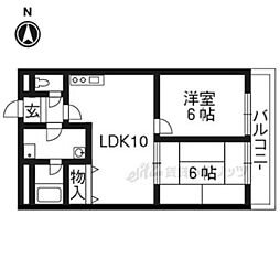 JR山陰本線 太秦駅 徒歩15分の賃貸マンション 4階2LDKの間取り