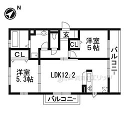 ベル・クローバー嵯峨野 3階2LDKの間取り