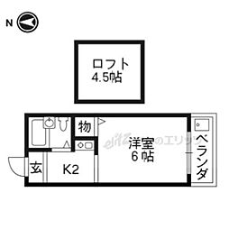 Kozy3番館 1Kの間取図画像