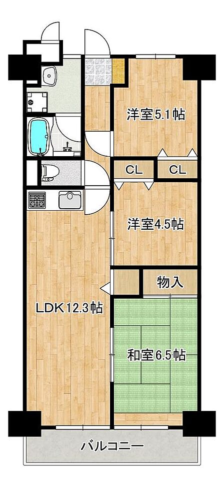 ３ＬＤＫの暮らしやすい間取りです！子供部屋や趣味のお部屋も作れますね♪