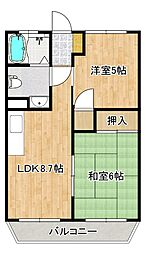 もず山洋ハイツ 2DKの間取図画像