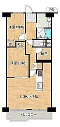 ネオコーポ北加賀屋 2LDKの間取図画像