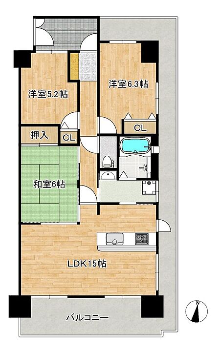 【南・東・北向きの三方角部屋!日当り・通風良好】たっぷりの陽光に包まれる明るい住まい!ぜひ現地でお確かめください!