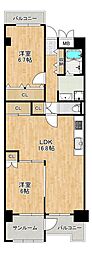 南港ガーデンハイツ24棟 2LDKの間取図画像