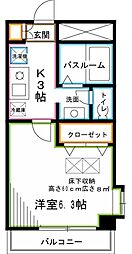 ラグーン三鷹 2階1Kの間取り