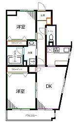 西武新宿線 上井草駅 徒歩9分の賃貸マンション 3階2DKの間取り