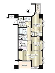 東京メトロ日比谷線 人形町駅 徒歩5分の賃貸マンション 9階2LDKの間取り