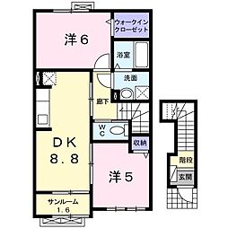 パ−クウィンド 203 2階2DKの間取り