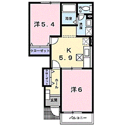 サンフローラ 1階2Kの間取り
