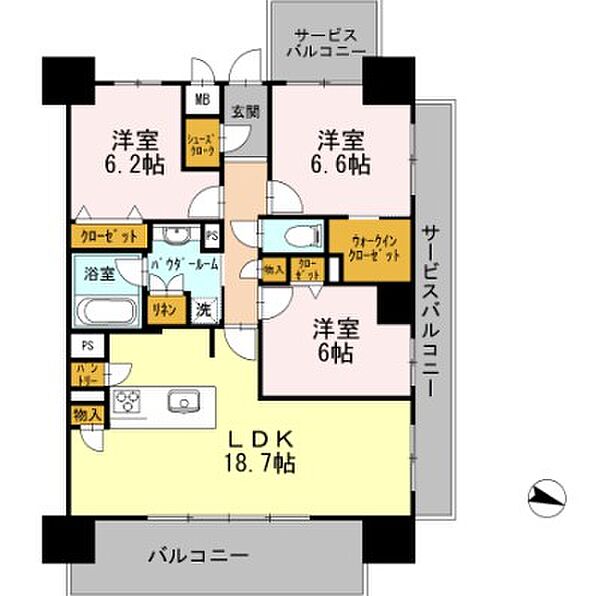 ロイヤルパークスＥＲささしま　EAST 1431｜愛知県名古屋市中村区平池町４丁目(賃貸マンション3LDK・14階・85.54㎡)の写真 その2