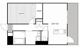 ディアコートKVII 5階1LDKの間取り