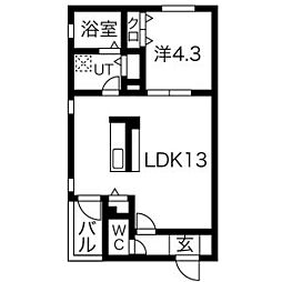 MS　佐古前 3階1LDKの間取り