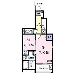 ファミール神郷　II 101 1階1SKの間取り