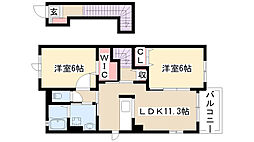 リバーサイドガーデン 2階2LDKの間取り