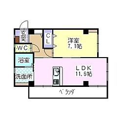 ユタカマンション 1LDKの間取図画像