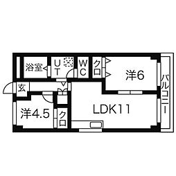 ハイツナギサ 5階2LDKの間取り
