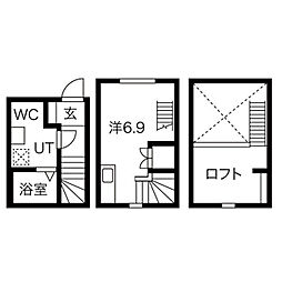 バステトこがね 1Kの間取図画像
