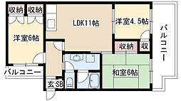 ダイアパレス葵 9階3LDKの間取り