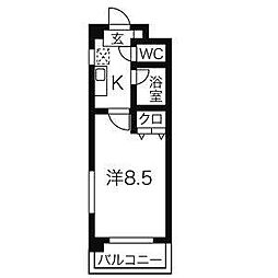 サンハイツ城西 2階1Kの間取り