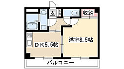 ヒルズ雅 3階1DKの間取り