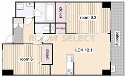 リンパクマンション 11階2LDKの間取り