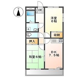 ラブリーハウスII・III番館 1階2DKの間取り