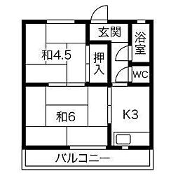 扇ハイツ 2Kの間取図画像