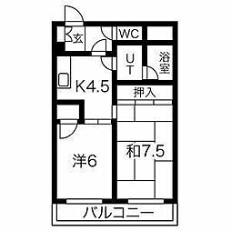 フラット内山 4階2Kの間取り