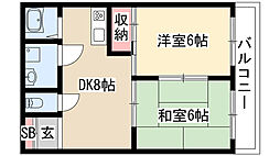 第2マルカネビル 4階2DKの間取り